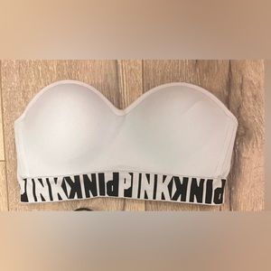 White strapless Victoria’s Secret Pink bra